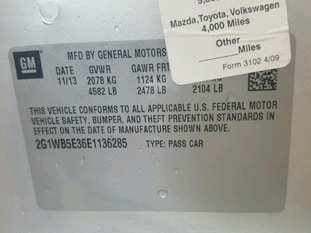 2G1WB5E36E1136285 - 2014 CHEVROLET IMPALA LIM GRAY photo 10