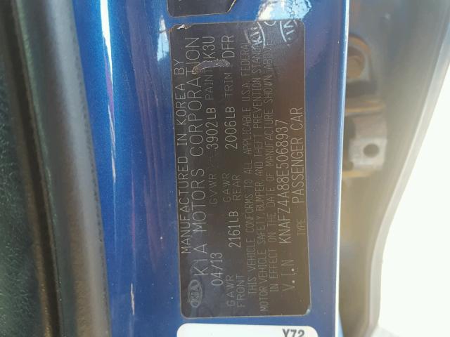 KNAFZ4A88E5068937 - 2014 KIA FORTE EX BLUE photo 10