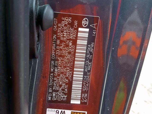 JTKDE177670219303 - 2007 TOYOTA SCION TC GRAY photo 10