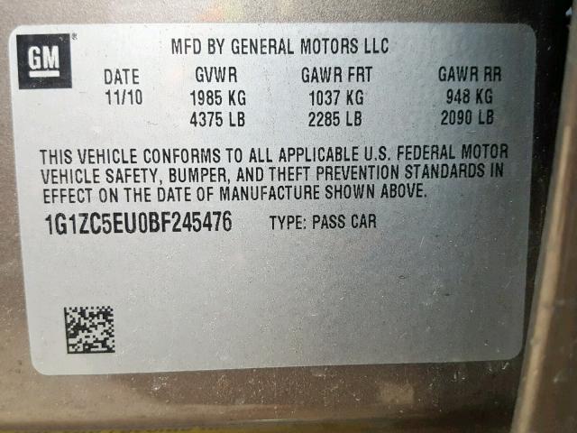 1G1ZC5EU0BF245476 - 2011 CHEVROLET MALIBU 1LT GRAY photo 10