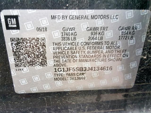 1G1JF5SB3J4134616 - 2018 CHEVROLET SONIC PREM GRAY photo 10