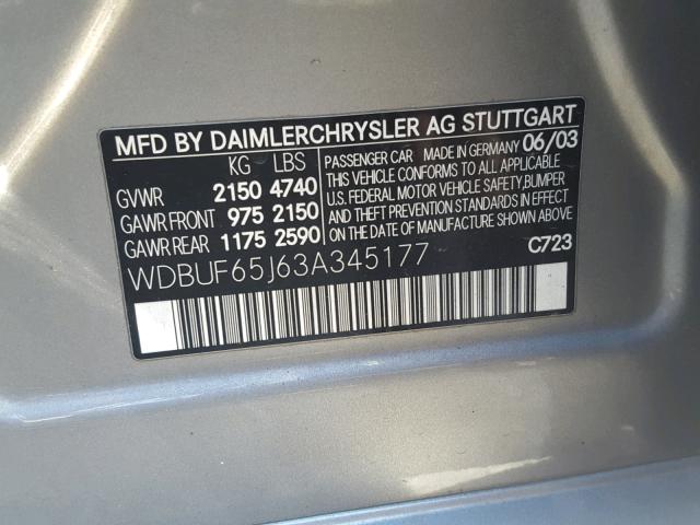 WDBUF65J63A345177 - 2003 MERCEDES-BENZ E 320 SILVER photo 10