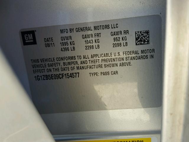 1G1ZB5E09CF154577 - 2012 CHEVROLET MALIBU LS ვერცხლისფერი ფოტო 10