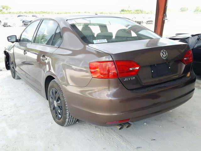 3VW2K7AJ2BM365800 - 2011 VOLKSWAGEN JETTA BASE BROWN photo 3