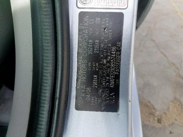 KNAFE121085574486 - 2008 KIA SPECTRA EX BLUE photo 10