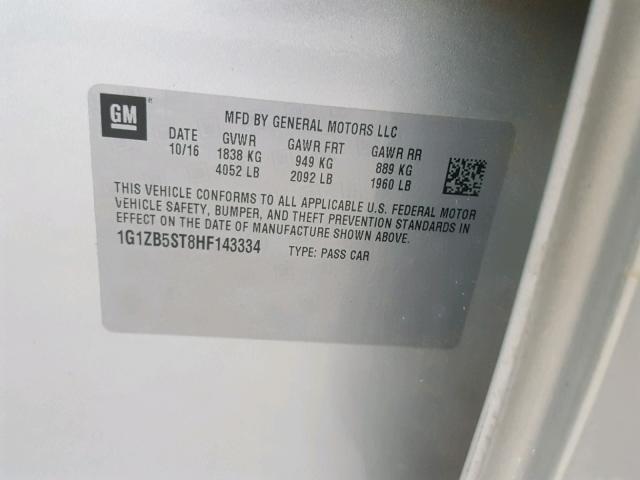 1G1ZB5ST8HF143334 - 2017 CHEVROLET MALIBU LS ვერცხლისფერი ფოტო 10