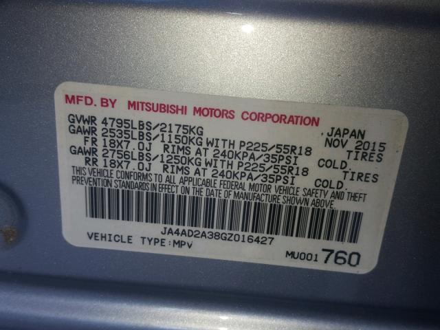 JA4AD2A38GZ016427 - 2016 MITSUBISHI OUTLANDER SILVER photo 10