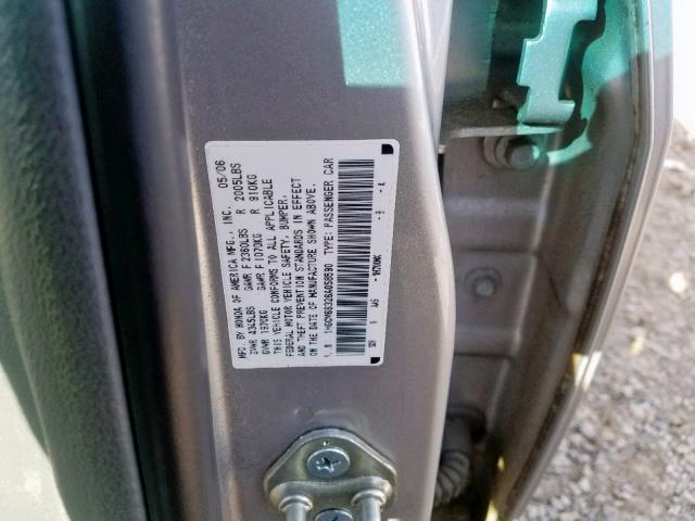 1HGCM66326A058590 - 2006 HONDA ACCORD LX SILVER photo 10