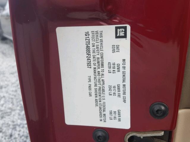 1G1ZT54885F247937 - 2005 CHEVROLET MALIBU LS Қызыл фото 10