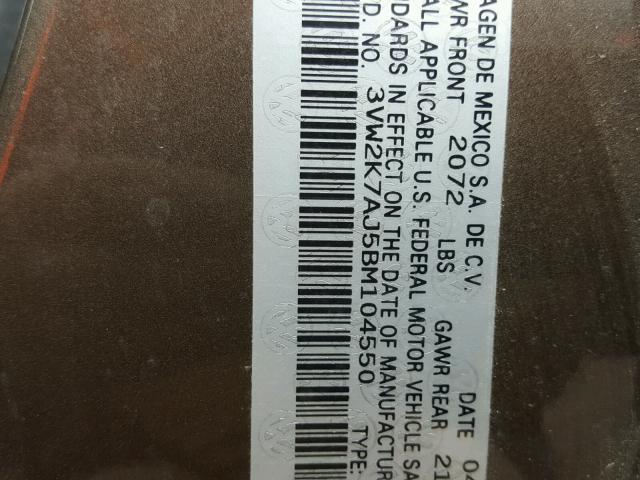 3VW2K7AJ5BM104550 - 2011 VOLKSWAGEN JETTA BASE Շագանակագույն լուսանկար 10