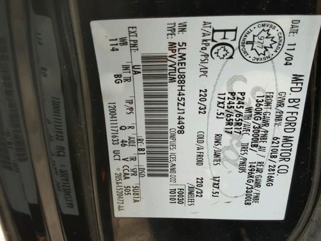 5LMEU88H45ZJ14498 - 2005 LINCOLN AVIATOR 黑色 照片 10