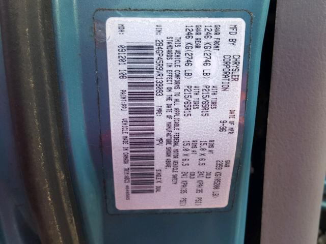 2B4GP45R9VR139093 - 1997 DODGE CARAVAN SE TEAL photo 10