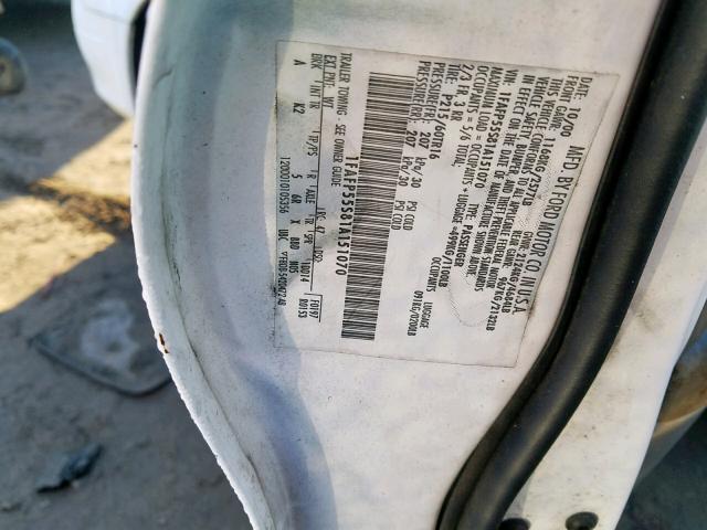 1FAFP55S81A151070 - 2001 FORD TAURUS SES WHITE photo 10