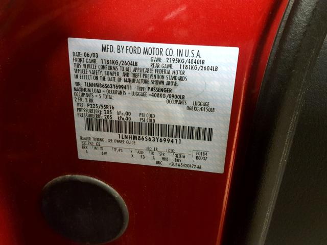 1LNHM86S63Y699411 - 2003 LINCOLN LS RED photo 10