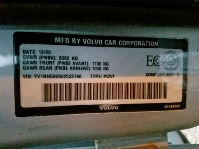 YV1RH592662532796 - 2006 VOLVO S60 2.5T SILVER photo 10