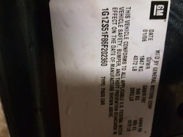 1G1ZS51F86F202360 - 2006 CHEVROLET MALIBU LS 灰色 照片 10