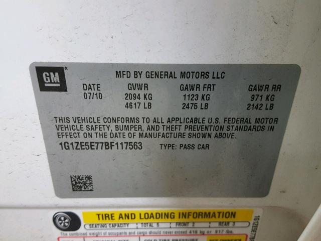 1G1ZE5E77BF117563 - 2011 CHEVROLET MALIBU LTZ 白色 照片 10