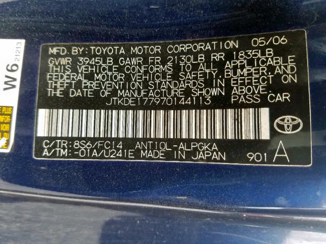 JTKDE177970144113 - 2007 TOYOTA SCION TC ლურჯი ფოტო 10