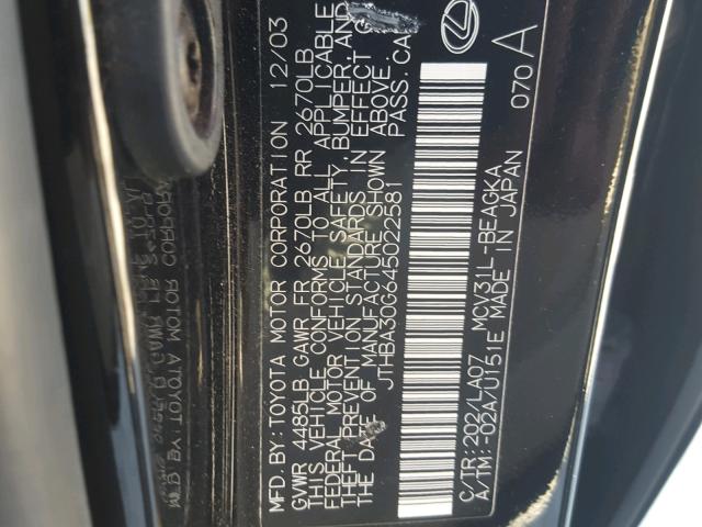 JTHBA30G645022581 - 2004 LEXUS ES 330 BLACK photo 10