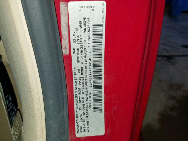 3VWRG31YX7M414528 - 2007 VOLKSWAGEN NEW BEETLE 红色 照片 10