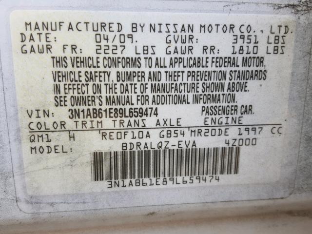 3N1AB61E89L659474 - 2009 NISSAN SENTRA 2.0 WHITE photo 10