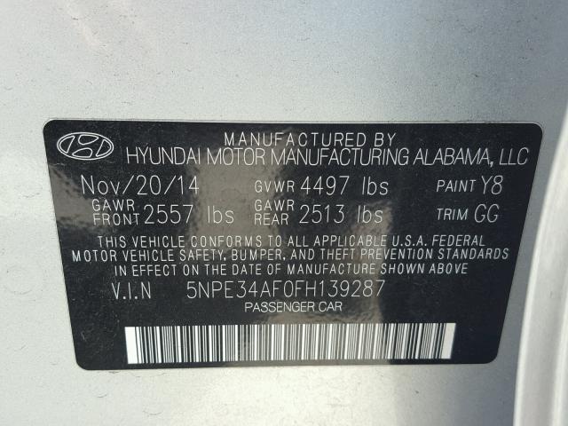 5NPE34AF0FH139287 - 2015 HYUNDAI SONATA SPO SILVER photo 10