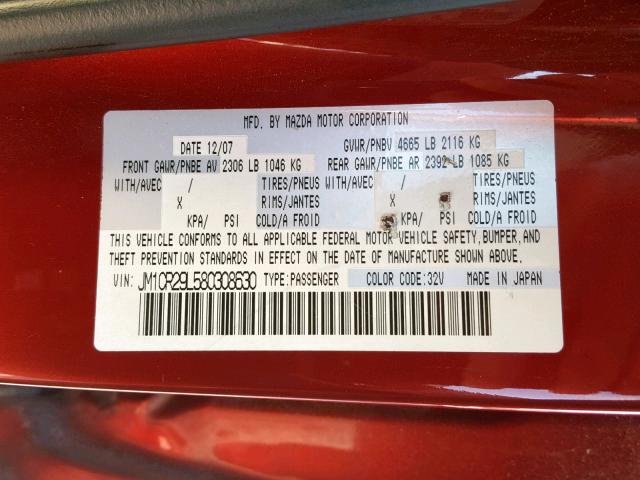 JM1CR29L580308630 - 2008 MAZDA 5 RED photo 10