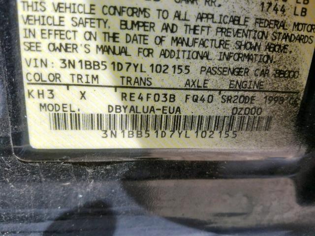 3N1BB51D7YL102155 - 2000 NISSAN SENTRA SE BLACK photo 10