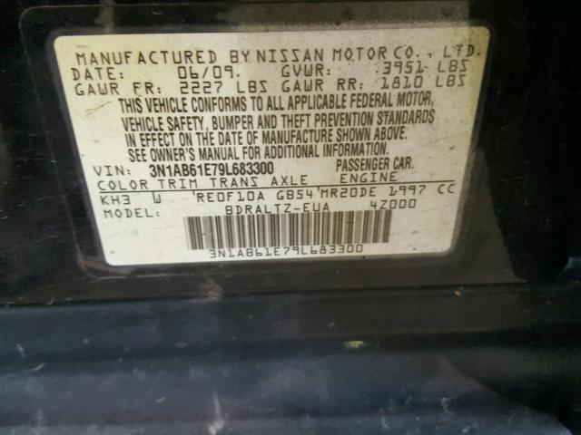 3N1AB61E79L683300 - 2009 NISSAN SENTRA 2.0 BLACK photo 10