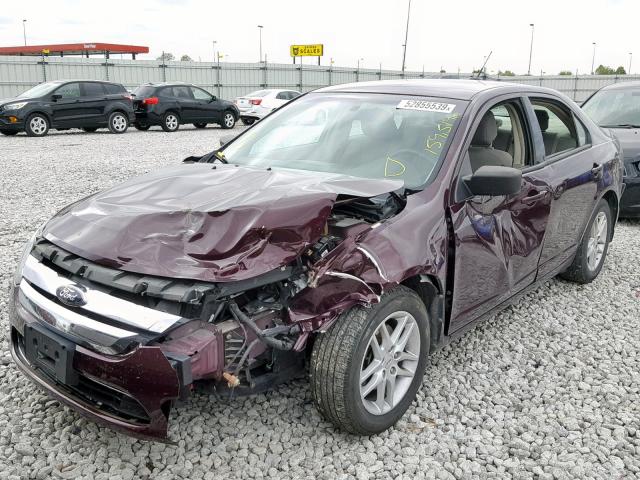 3FAHP0GA5CR301547 - 2012 FORD FUSION S MAROON photo 2