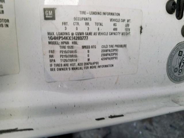 1G4HP54KX14283777 - 2001 BUICK LESABRE CU WHITE photo 10