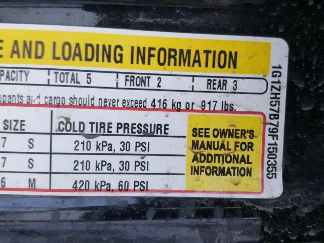 1G1ZH57B79F150355 - 2009 CHEVROLET MALIBU 1LT BLACK photo 10