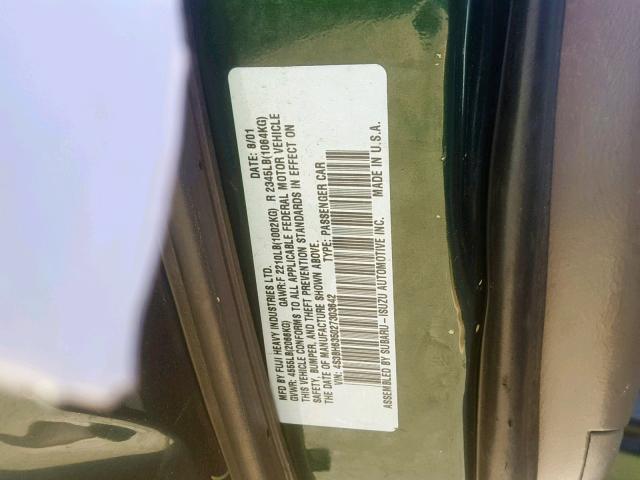 4S3BH635027303642 - 2002 SUBARU LEGACY L GREEN photo 10