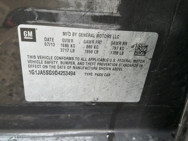 1G1JA5SG9D4253494 - 2013 CHEVROLET SONIC LS 石墨色 照片 10