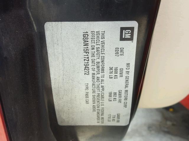 1G8AN15F17Z194272 - 2007 SATURN ION LEVEL 红色 照片 10