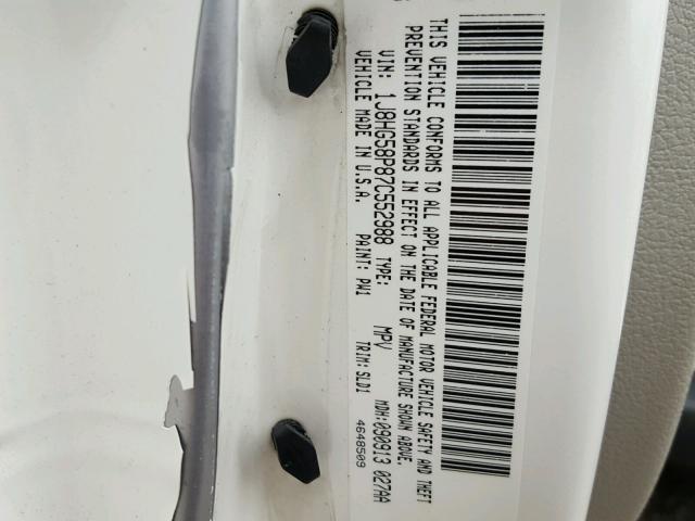 1J8HG58P87C552988 - 2007 JEEP COMMANDER WHITE photo 10