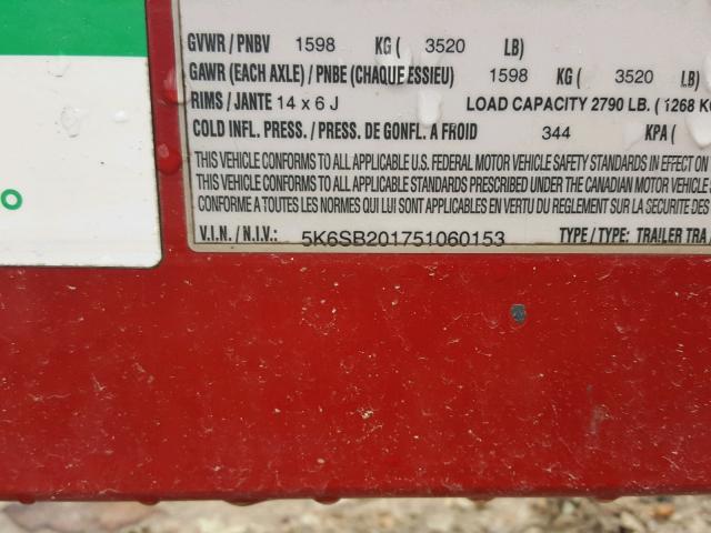 5K6SB201751060153 - 2005 BOAT TRAILER RED photo 10