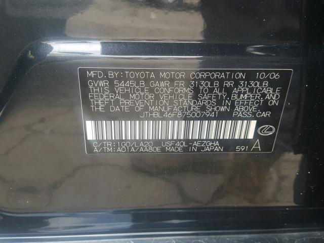 JTHBL46F875007941 - 2007 LEXUS LS 460 GRAY photo 10