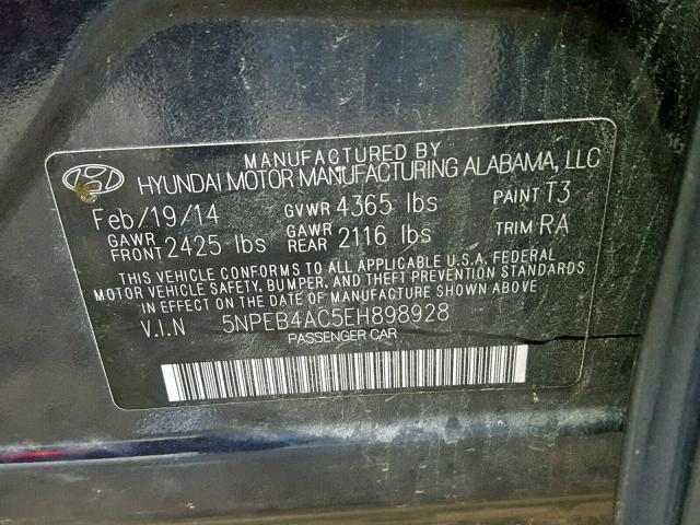 5NPEB4AC5EH898928 - 2014 HYUNDAI SONATA GLS BLUE photo 10