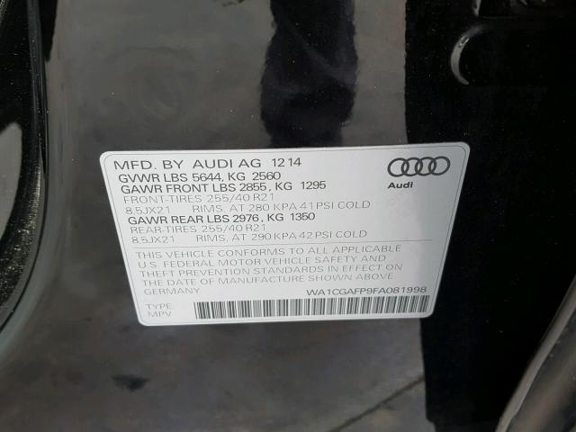 WA1CGAFP9FA081998 - 2015 AUDI SQ5 PREMIU BLACK photo 10