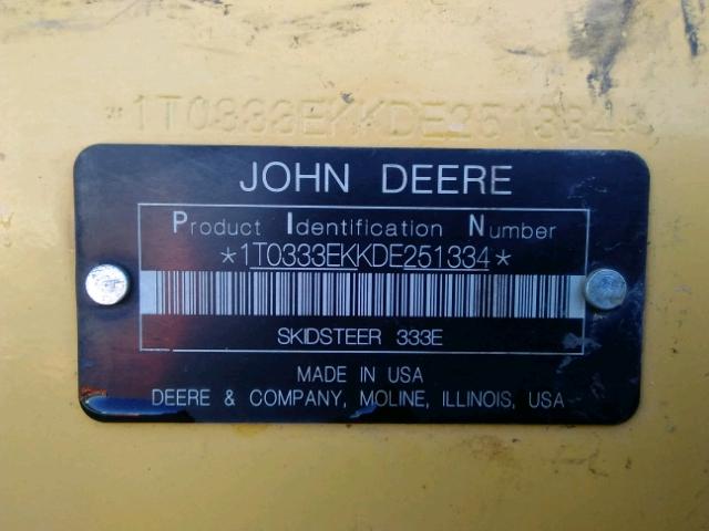 1T0333EKKDE251334 - 2013 JOHN DEERE 333E YELLOW photo 10