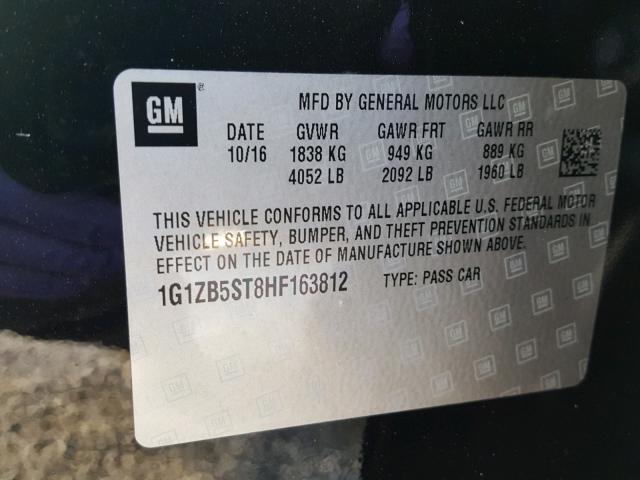 1G1ZB5ST8HF163812 - 2017 CHEVROLET MALIBU LS BLACK photo 10