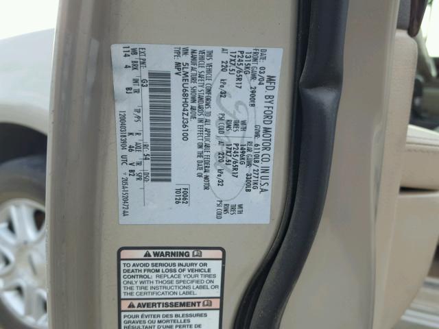 5LMEU68H04ZJ36100 - 2004 LINCOLN AVIATOR 棕色 照片 10