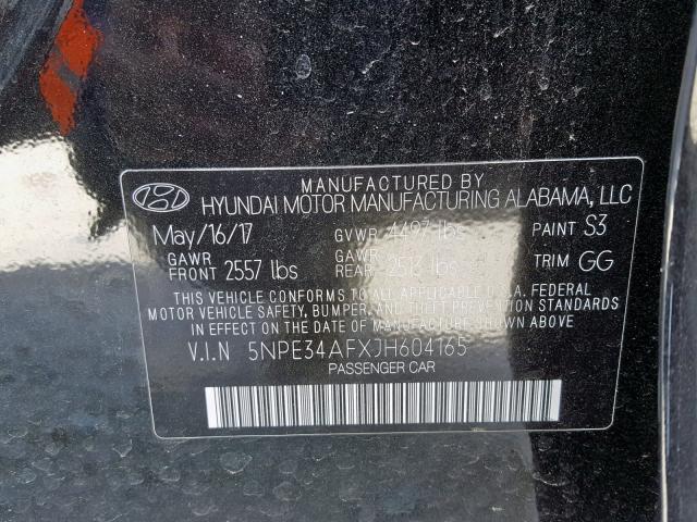 5NPE34AFXJH604165 - 2018 HYUNDAI SONATA SPO BLACK photo 10