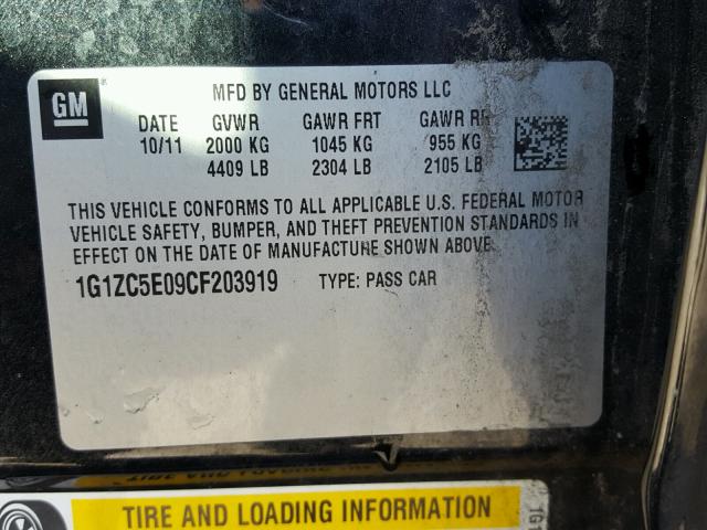 1G1ZC5E09CF203919 - 2012 CHEVROLET MALIBU 1LT CHARCOAL photo 10