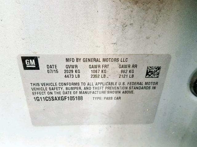 1G11C5SAXGF105188 - 2016 CHEVROLET MALIBU LIM 银色 照片 10