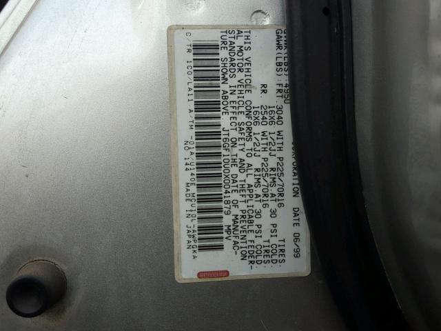 JT6GF10U0X0041879 - 1999 LEXUS RX 300 SILVER photo 10