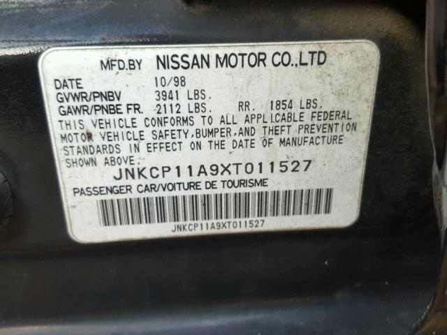 JNKCP11A9XT011527 - 1999 INFINITI G20 BLACK photo 10