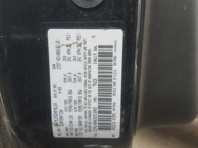 1D7HL48N63S316003 - 2003 DODGE DAKOTA QUA BLACK photo 10