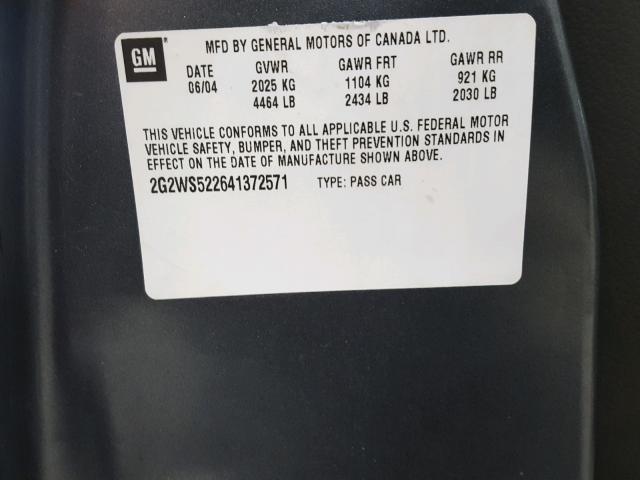 2G2WS522641372571 - 2004 PONTIAC GRAND PRIX GRAY photo 10